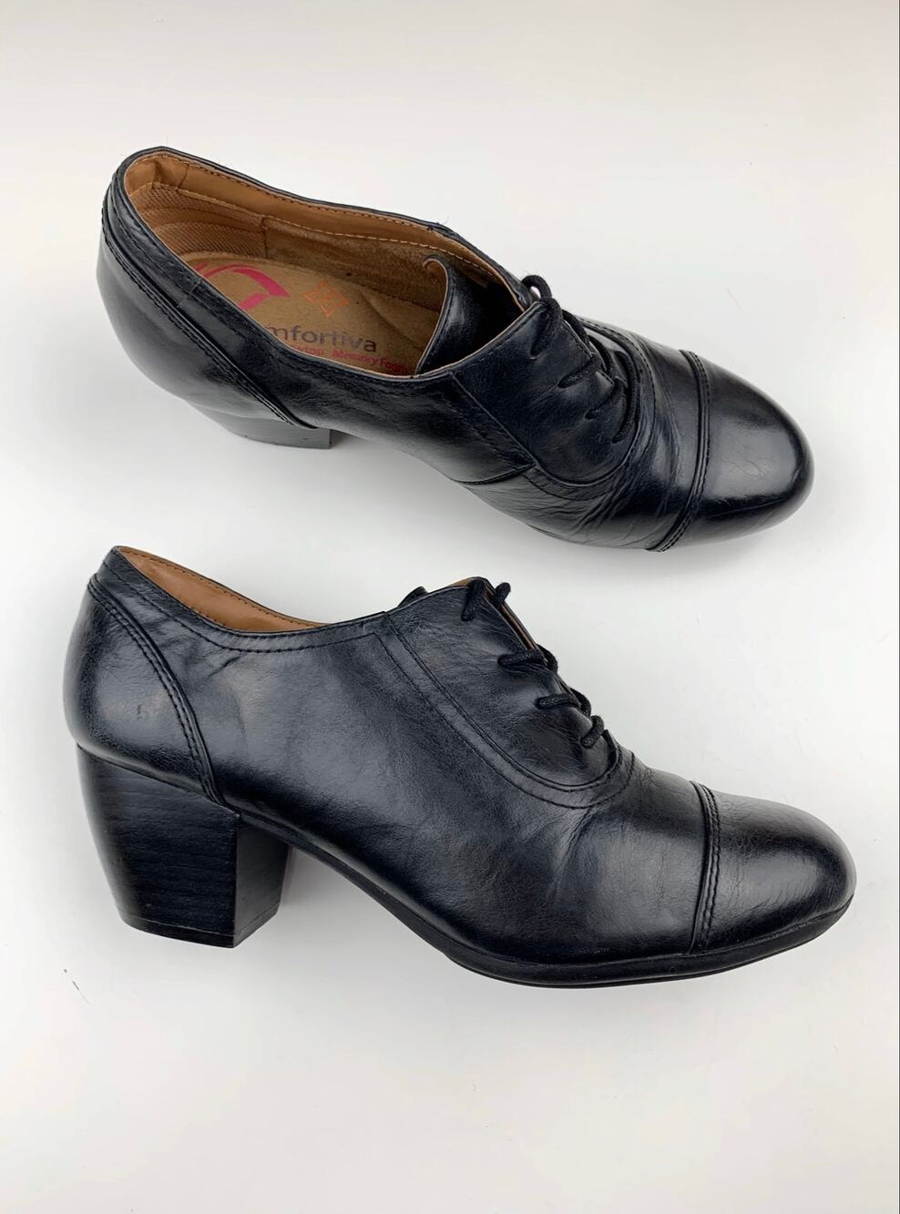 Comfortiva Angelique Oxford Heels Black Leather Lace Up Shoes Women's 8.5 Wide